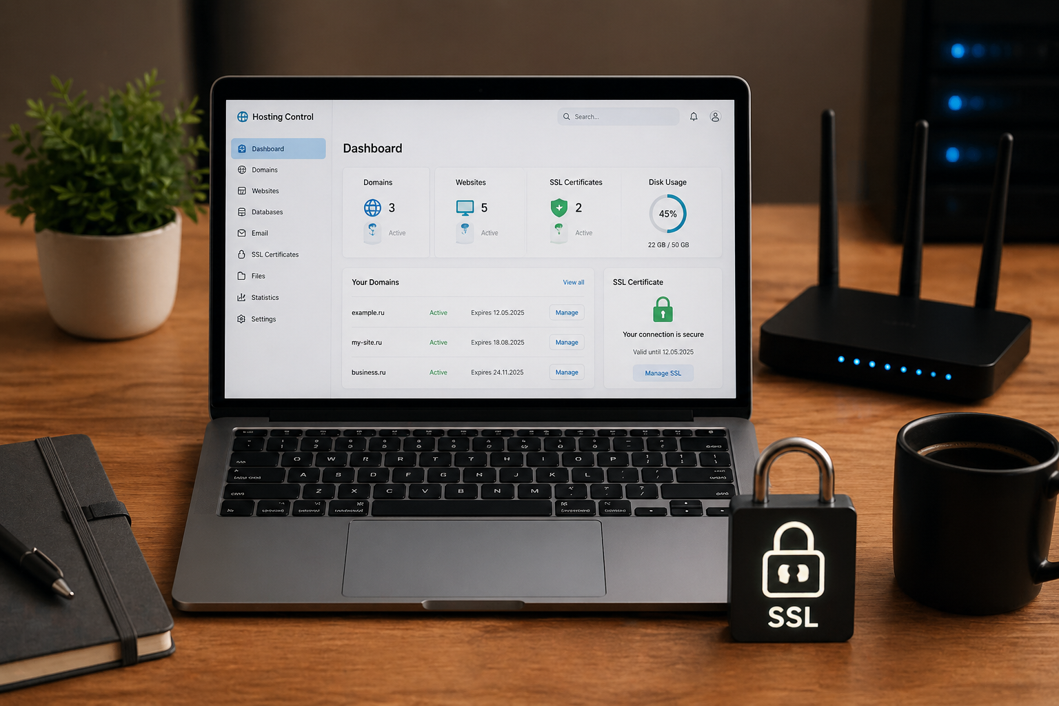 Пример настройки домена, хостинга и SSL